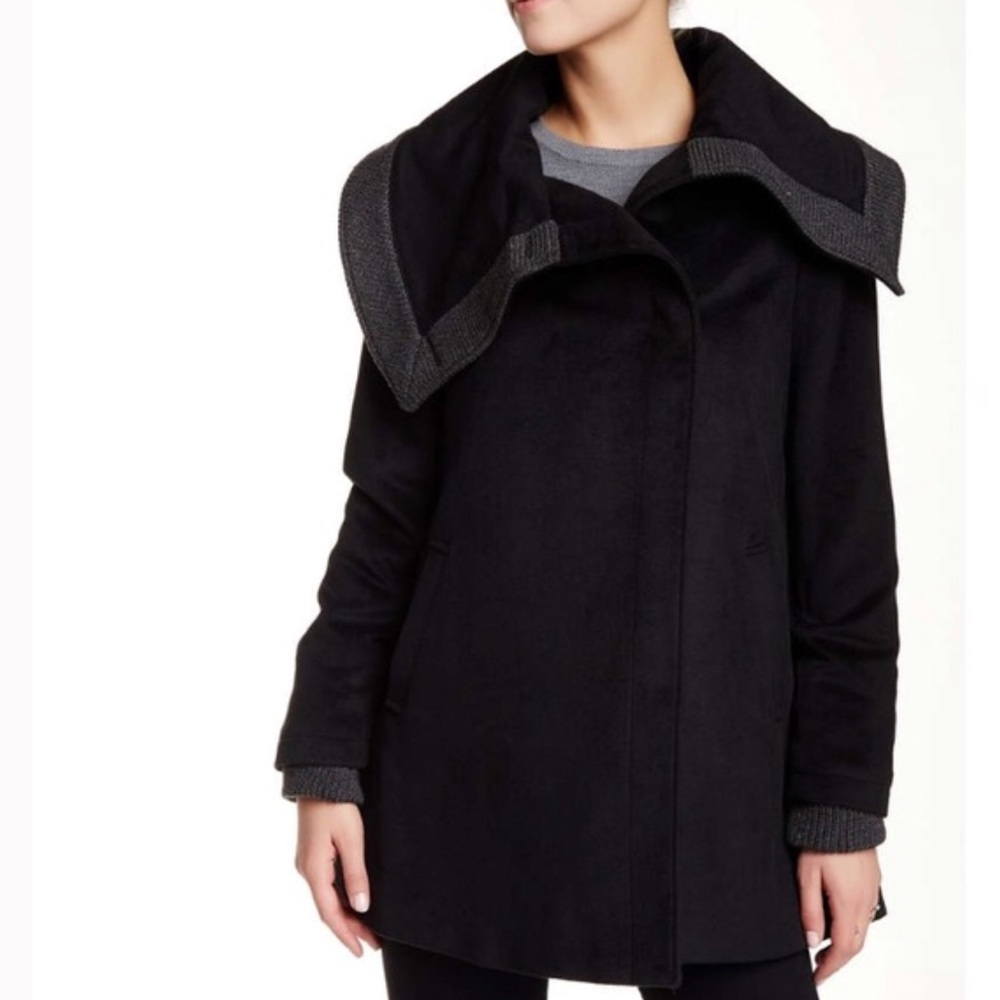 Foldover Collar Rib Knit Trim Coat
